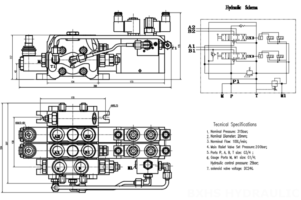 DCV100 Elektro-hidraulik 2 Spul Kran Arah Bagian drawing image