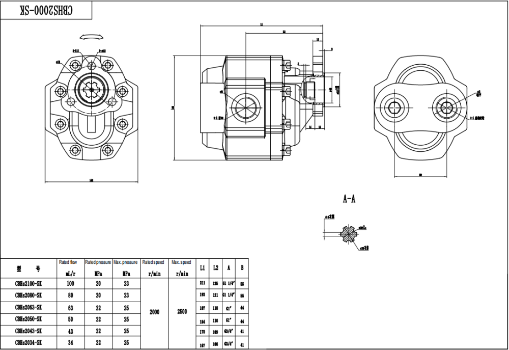 CBHST1-UNI-63 63 cc/putaran Pompa Roda Gigi Hidrolik drawing image