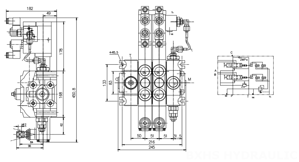 DCV200 Elektro-hidraulik 2 Spul Kran Arah Bagian drawing image