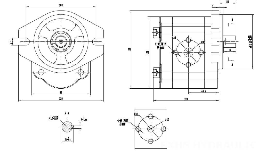 CBHS-FL304 Perpindahan per Putaran Pompa Roda Gigi Hidrolik drawing image