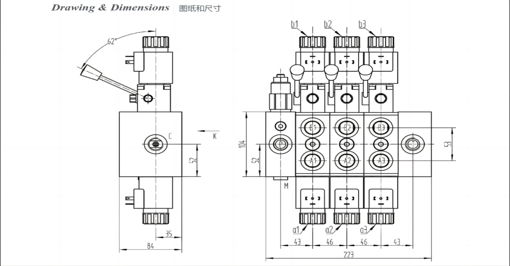 DCV58 Selenoid Dan Manual 3 Spul Kran Arah Bagian drawing image