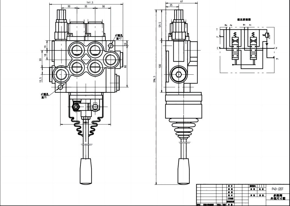 P40-2OT Manual dan Joystick 2 Spul Kran Arah Monoblok drawing image