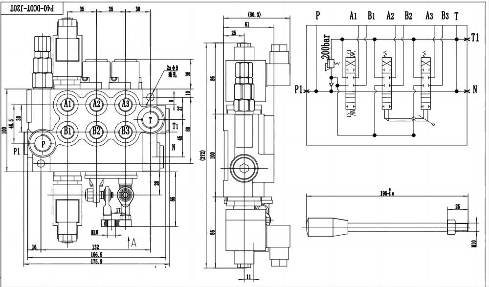 P40 Selenoid dan Joystick 3 Spul Kran Arah Monoblok drawing image