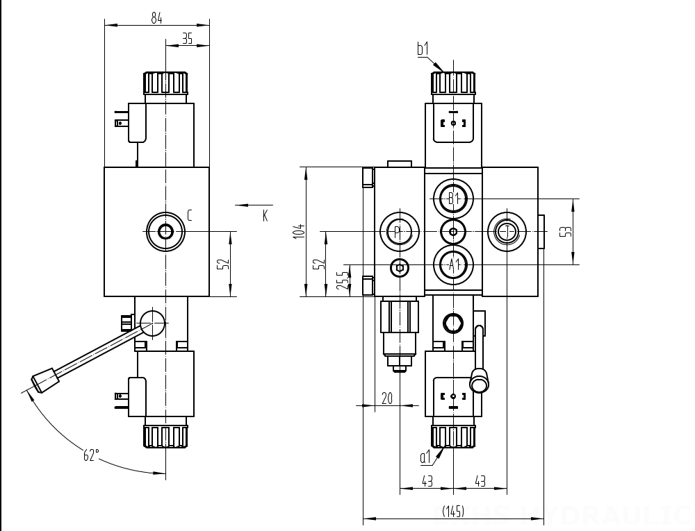 DCV58 Selenoid 1 Spul Kran Arah Bagian drawing image