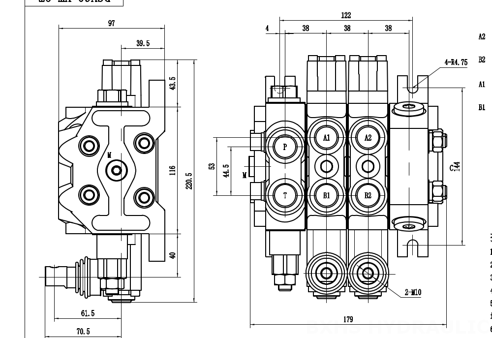 DCV60-Double control Buku Panduan 2 Spul Kran Arah Bagian drawing image