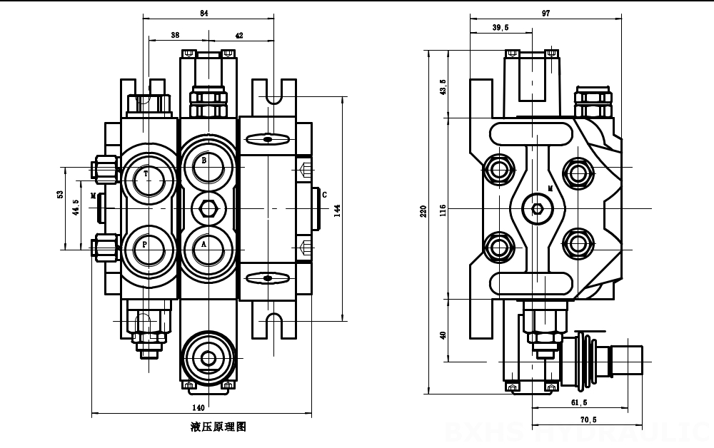 DCV60-G34 Hidraulis 1 Spul Kran Arah Bagian drawing image