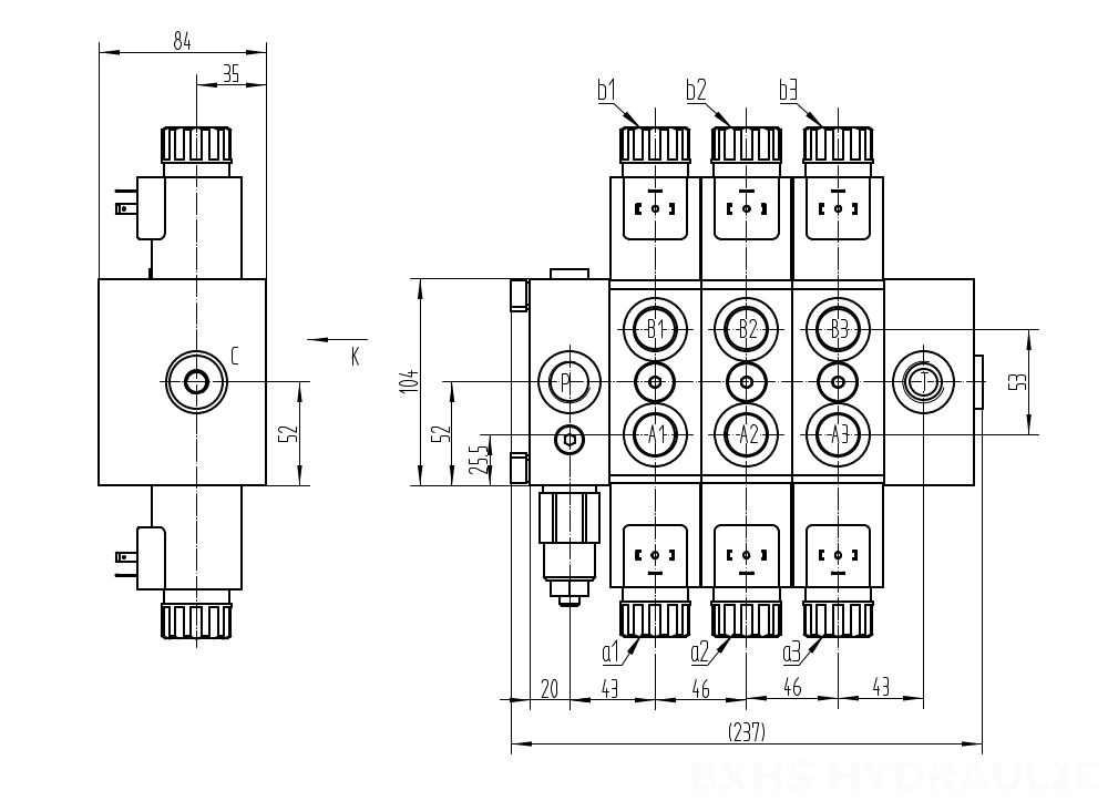 DCV58 Selenoid 3 Spul Kran Arah Bagian drawing image