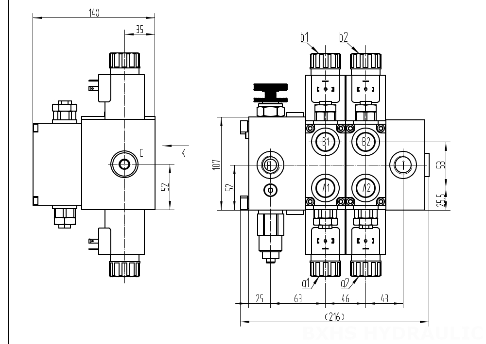 DCV58F Selenoid 2 Spul Kran Arah Bagian drawing image