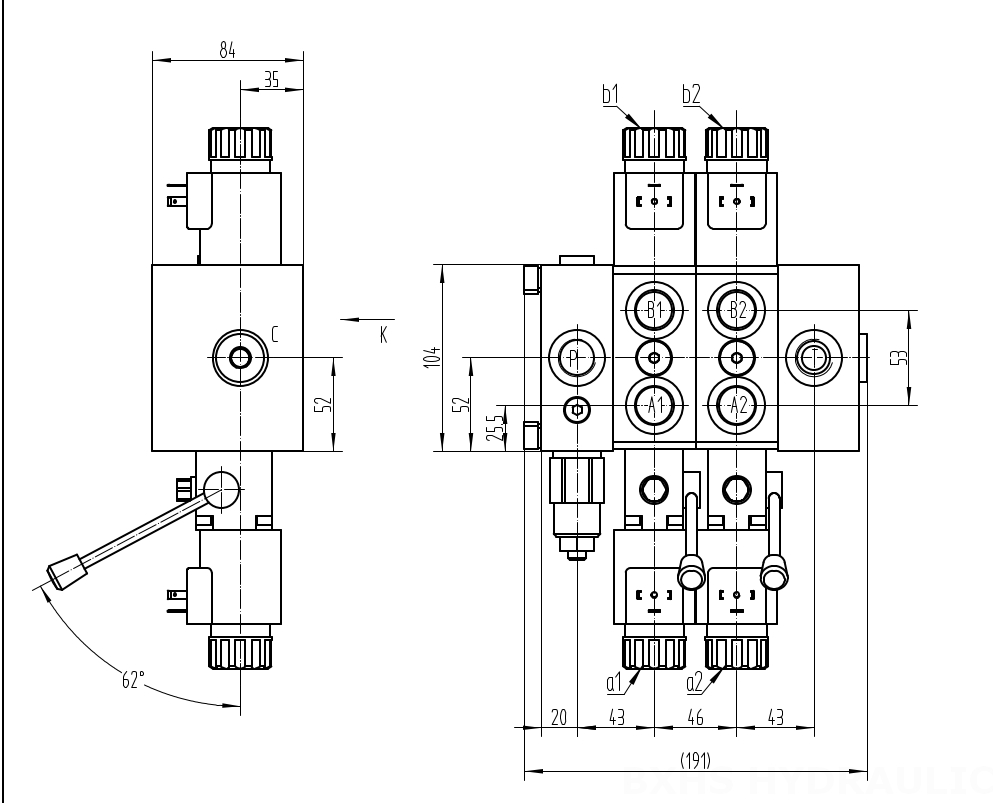 DCV58 Selenoid 2 Spul Kran Arah Bagian drawing image