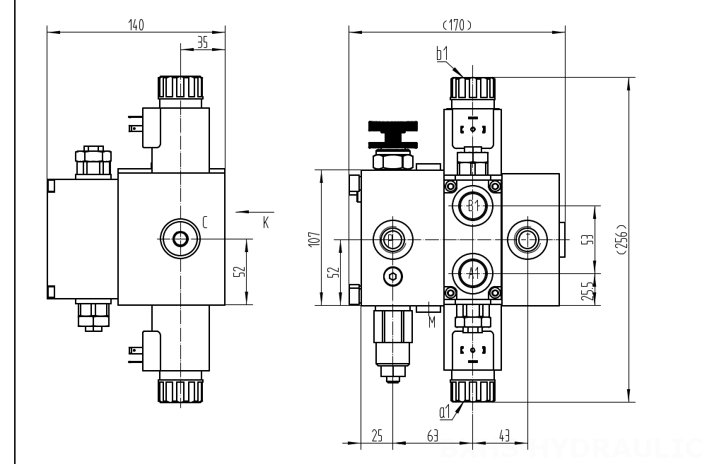 DCV58F Selenoid 1 Spul Kran Arah Bagian drawing image