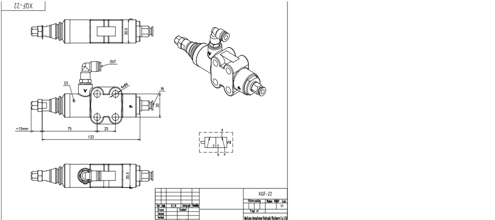 XQF-22A Pneumatik 1 Spul Kran Arah Monoblok drawing image