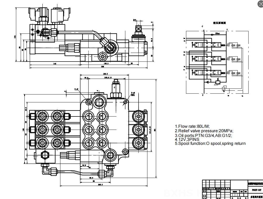 P80 Elektro-hidraulik 3 Spul Kran Arah Monoblok drawing image