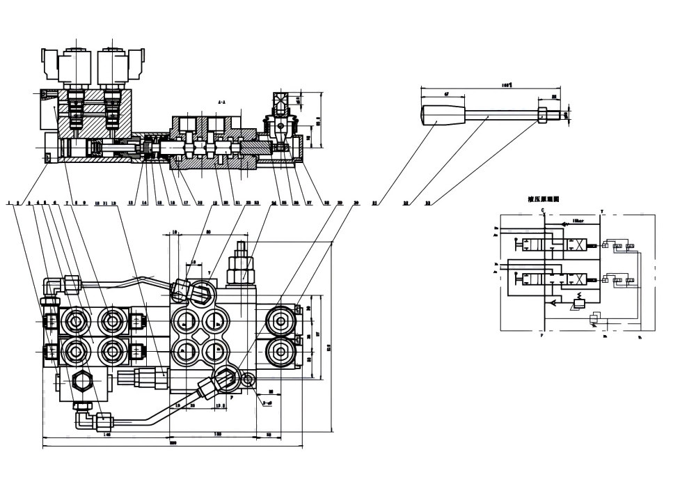 P40 Elektro-hidraulik 2 Spul Kran Arah Monoblok drawing image