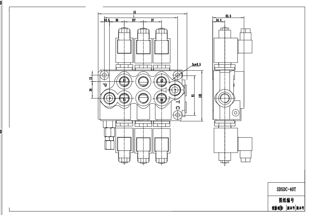 SD5 Selenoid 3 Spul Kran Arah Monoblok drawing image