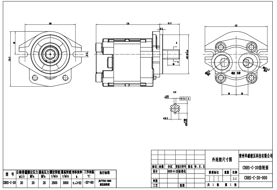 CBHS-C20 Perpindahan per Putaran Pompa Roda Gigi Hidrolik drawing image