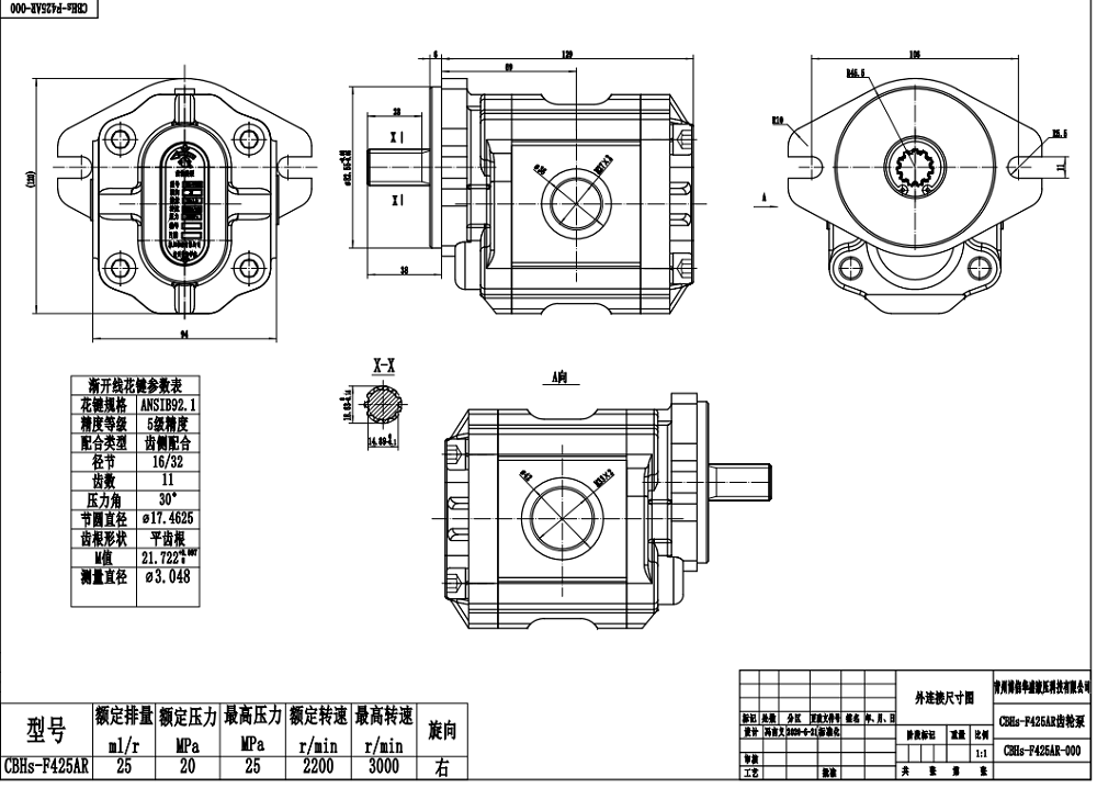 CBHS-F425 25 cc/rev Pompa Roda Gigi Hidrolik drawing image