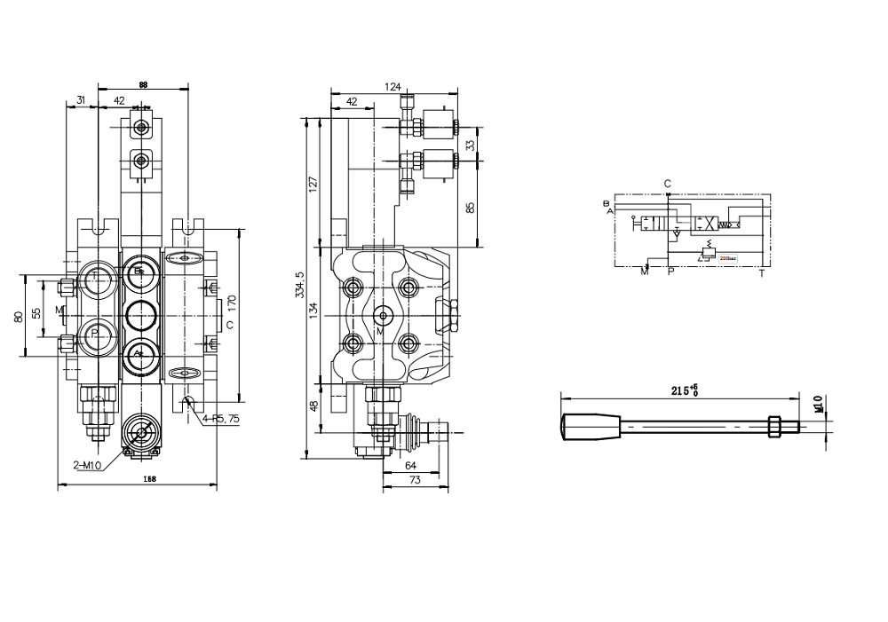 DCV100 Pneumatik 1 Spul Kran Arah Bagian drawing image