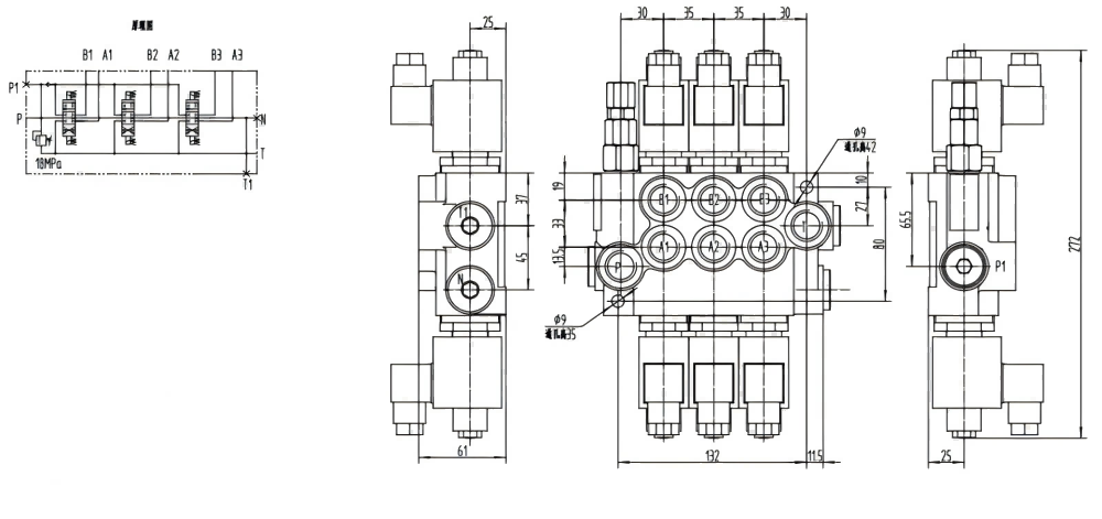 P40-DKL Selenoid 3 Spul Kran Arah Monoblok drawing image