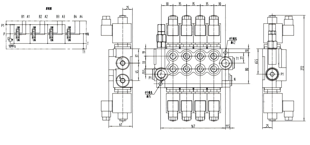 P40-DKL Selenoid 4 Spul Kran Arah Monoblok drawing image