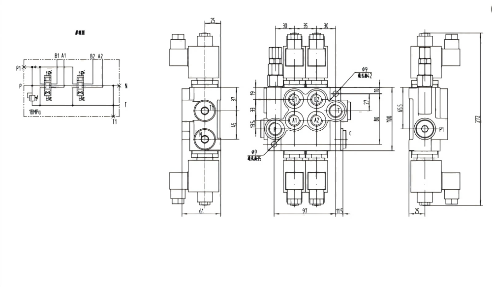 P40-DKL Selenoid 2 Spul Kran Arah Monoblok drawing image