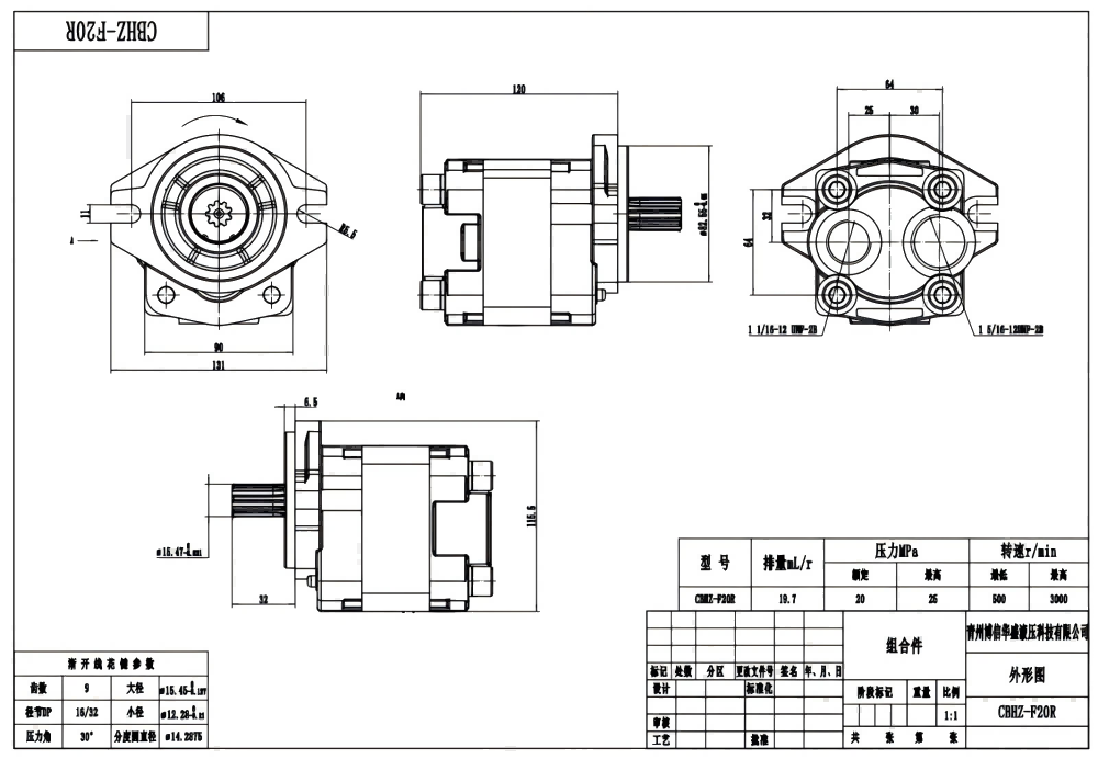 CBHZ-F20R 19,7 cc/putaran Pompa Roda Gigi Hidrolik drawing image