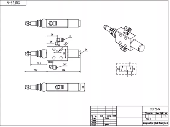 XQF-22W Pneumatik 1 Spul Katup Arah Monoblok drawing image