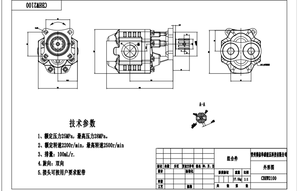 CBHST1-ISO-100 100 cc/putaran Pompa Roda Gigi Hidrolik drawing image