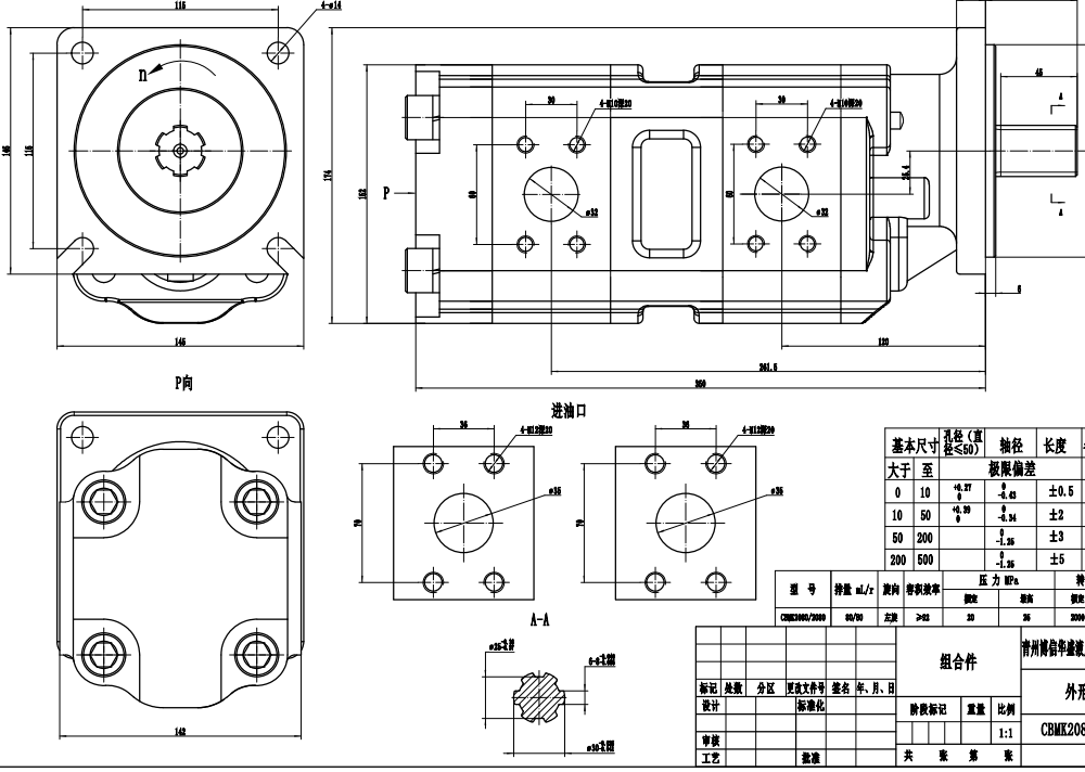 JHP2080-2080 80 cc/putaran Pompa Roda Gigi Hidrolik drawing image
