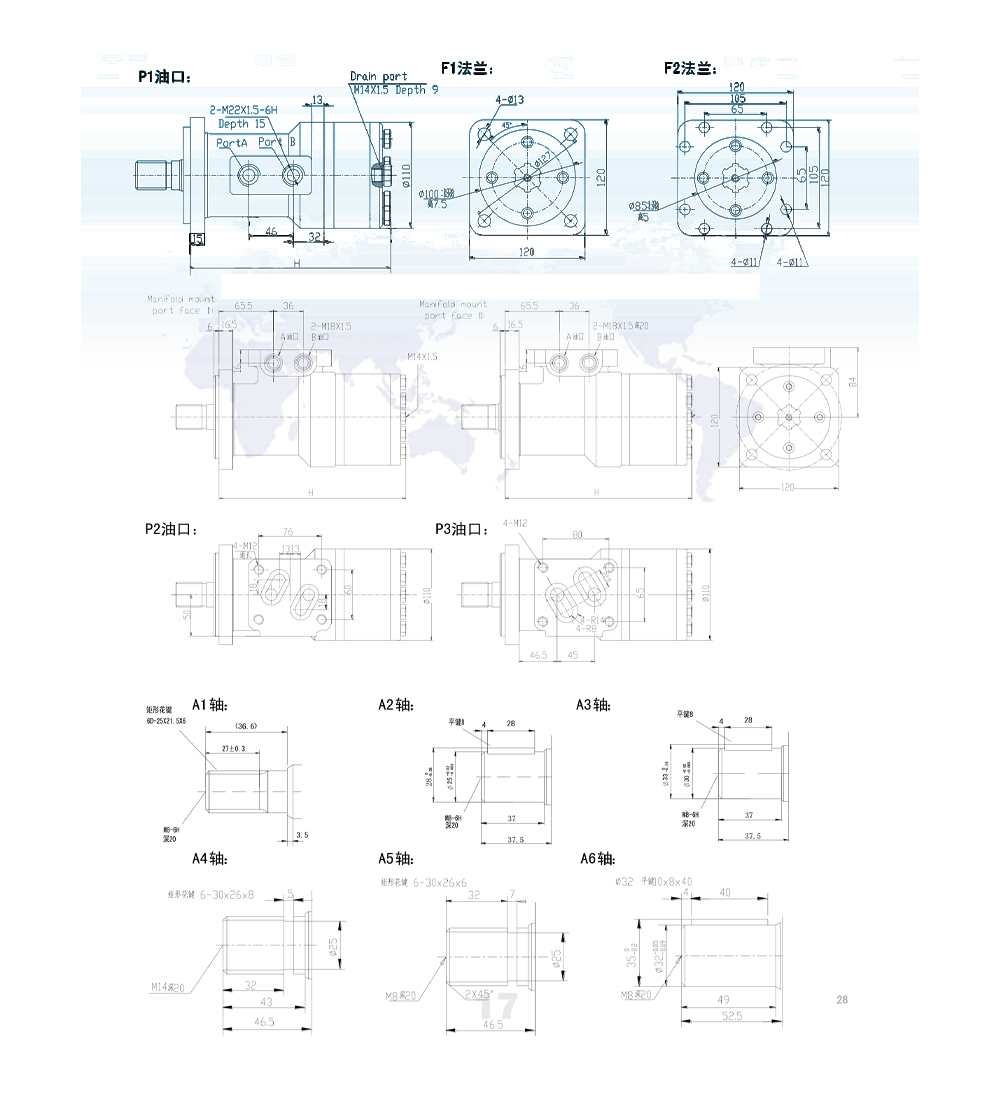 Motor Hidrolik Sikloid BM3 100 cc/r 50 Lpm Motor Hidrolik drawing image
