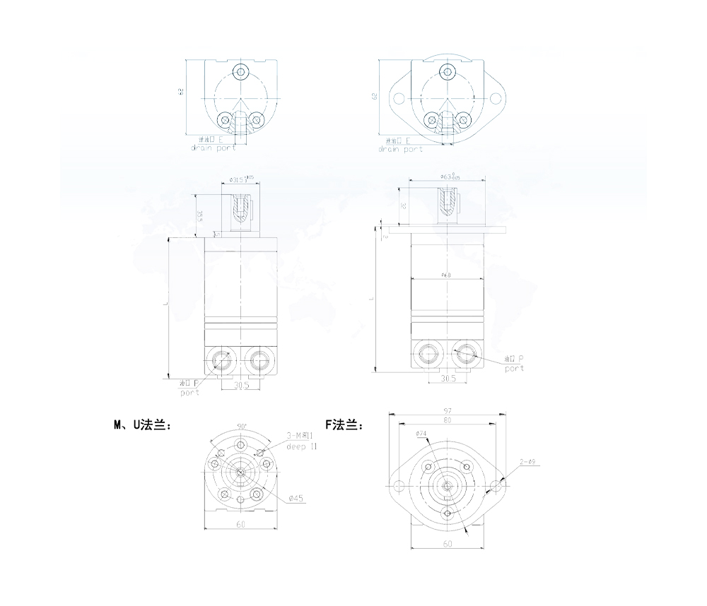 Motor Hidrolik BMM_Cycloid 8 cc/r 14 Lpm Motor Hidrolik drawing image