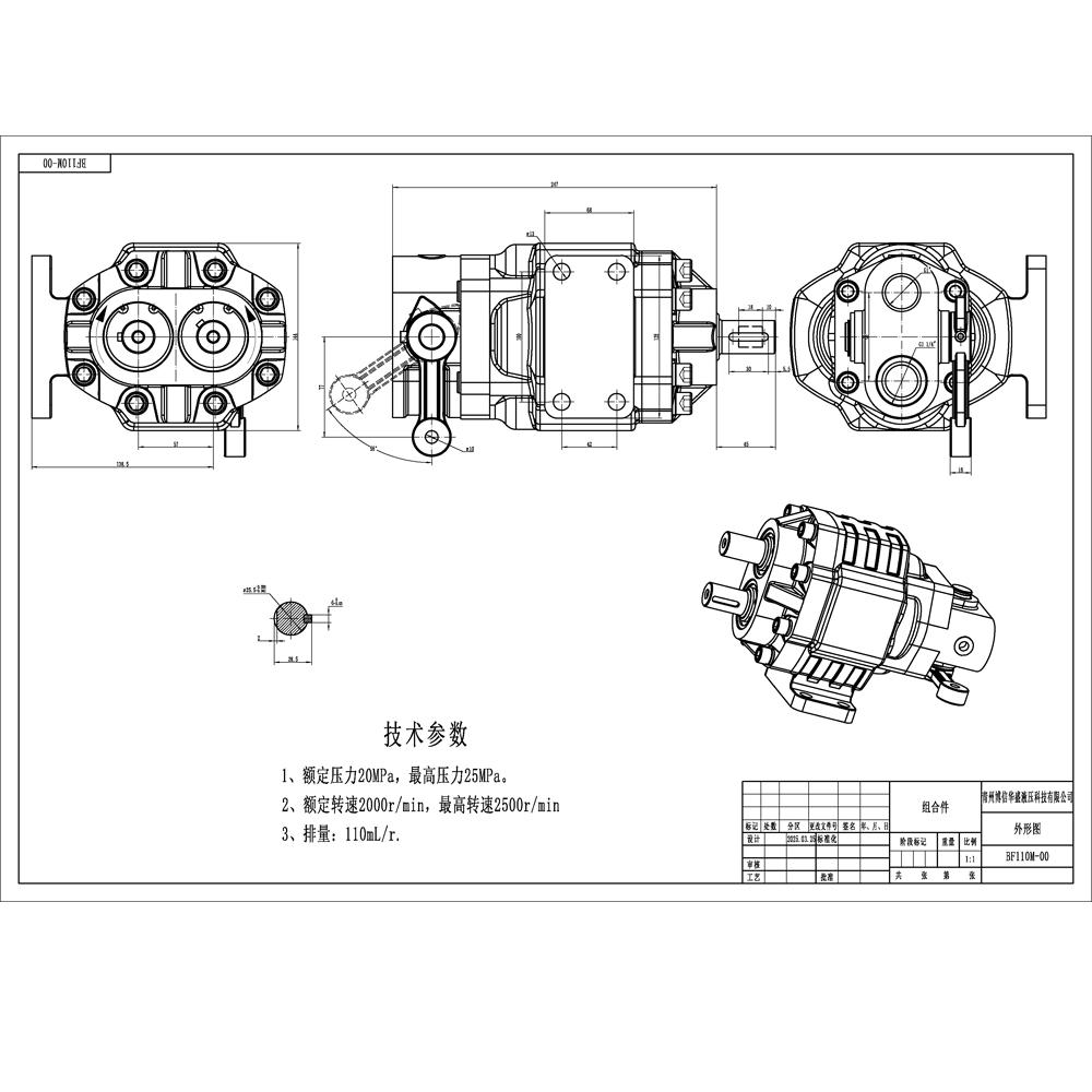 BF110M Perpindahan per Putaran 20 MPa (2900 psi) Pompa Roda Gigi Hidrolik drawing image