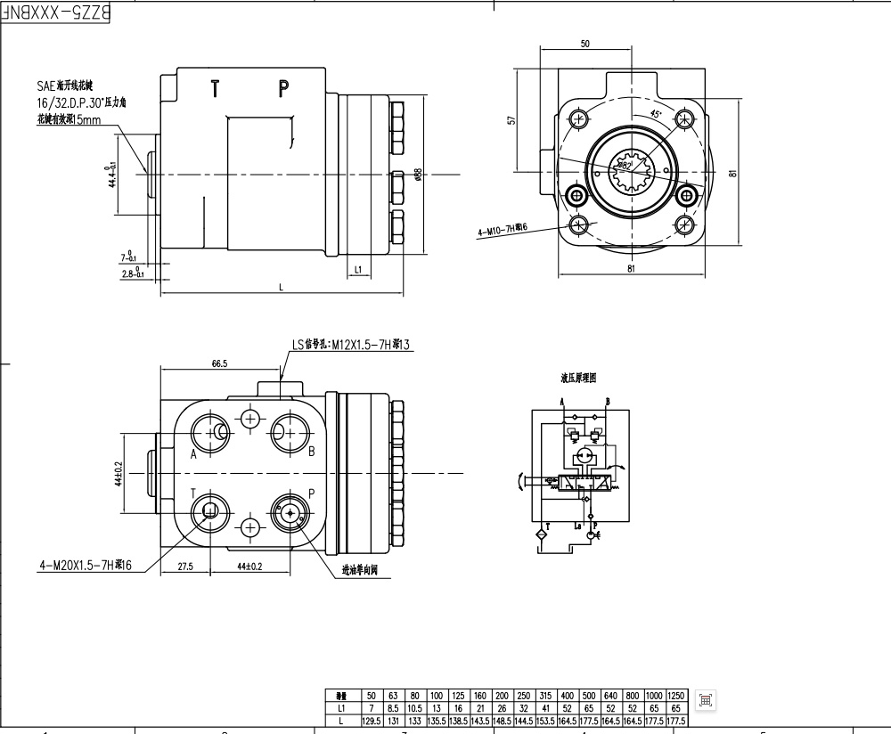 BZZ5-E100BKF 100 ml/r 7,5 L/menit Unit Kemudi drawing image
