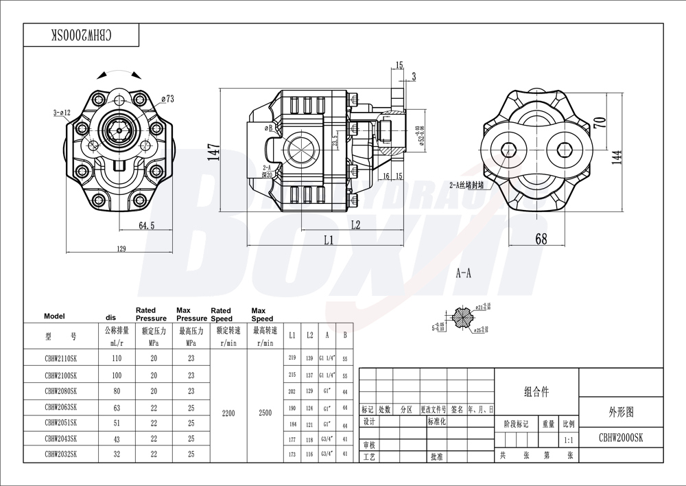 CBHW-UNI-80 80 cc/putaran 25 MPa (3625 psi) Pompa Roda Gigi Hidrolik drawing image