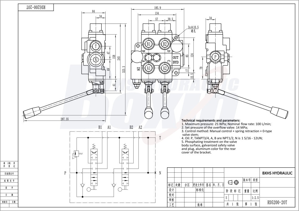 Bulk Order RD5200NPT-2OT 2 Spool Hydraulic Valve Factory Supply drawing image
